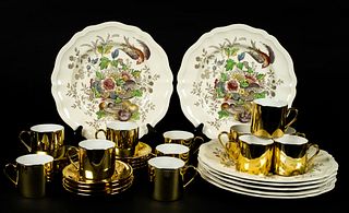 Royal Doulton Plates and Omnibus Gold Cups and Saucers
