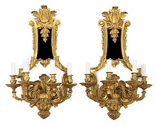A Pair of Neoclassical Gilt Bronze Four-Light Sconces Height 27 1/4 inches.