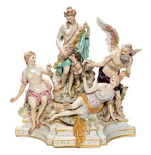 * A Meissen Porcelain Figural Group Height overall 15 inches.