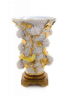 A Gilt Bronze Mounted Meissen Porcelain Schneeballen Vase Height 12 inches.