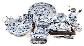 * A Meissen Porcelain Blue Onion Partial Dinner Service Length of longest serving platter 24 inches.
