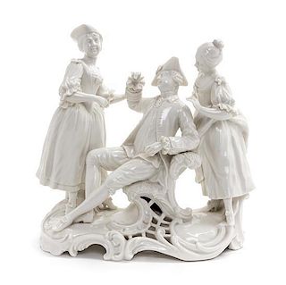 A Nymphenburg Blanc-de-Chine Porcelain Figural Group Height 8 1/4 inches.
