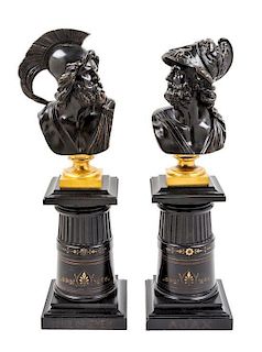 A Pair of Continental Bronze Busts Height of taller 21 1/4 inches.