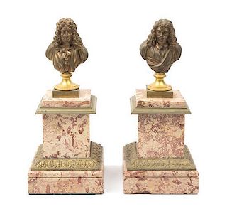* A Pair of French Gilt Bronze Busts Height overall 11 3/4 inches.