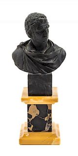 A Continental Bronze and Marble Bust Height 5 5/8 inches.