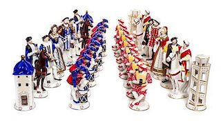 A Rudolf Kammer Porcelain Chess Set Height of tallest 6 3/4 inches.