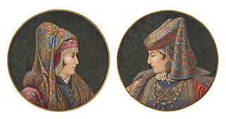 * A Pair of Continental Ceramic Portrait Chargers Diameter 22 inches.
