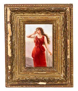 A Hutschenreuther Porcelain Plaque Height 5 3/4 x 3 7/8 inches.