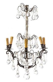A Continental Brass and Glass Six-Light Chandelier Diameter 16 1/2 inches.