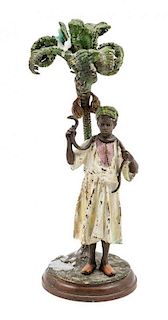 A Continental Cold Painted Cast Metal Figural Candlestick Height 8 3/4 inches.