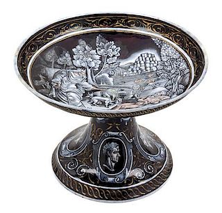 A Continental Enameled Tazza Height 5 inches.
