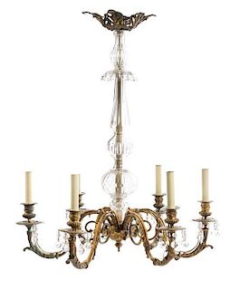 * A Continental Gilt Metal and Glass Lighting Suite Diameter of chandelier 25 inches.
