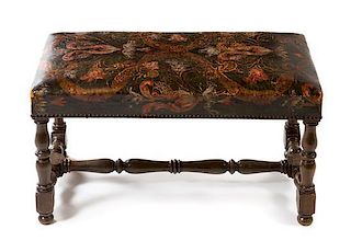 * A William and Mary Style Leather Upholstered Bench Width 30 inches.