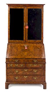 * A Queen Anne Walnut Secretary Bookcase Height 84 x width 41 x depth 23 inches.