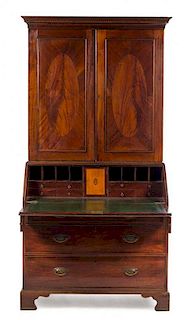 A George III Style Mahogany Secretary Bookcase Height 85 1/2 x width 42 1/4 x depth 23 1/2 inches.