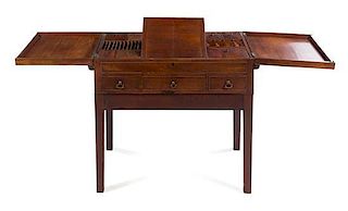 A George III Mahogany Work Table Height 27 1/2 x width 29 x depth 21 inches (closed).