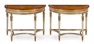 A Pair of George III Style Painted and Parcel Gilt Pier Tables Height 35 x width 45 x depth 23 inches.