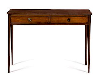 A Regency Style Mahogany Console Table Height 30 1/4 x width 41 3/4 x depth 13 3/8 inches.