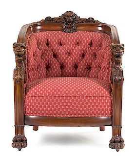 A William IV Carved Mahogany Armchair Height 39 x width 32 x depth 33 inches.