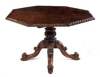 A William IV Burl Walnut Breakfast Table Height 30 x diameter of top 48 inches.