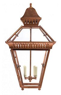 A Pair of Large Victorian Style Copper Lanterns Height 33 inches.
