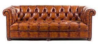 * A Leather Upholstered Chesterfield Sofa Width 81 inches.
