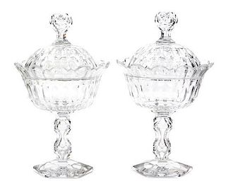 A Pair of English or Irish Cut Glass Urns and Covers Height 11 inches.