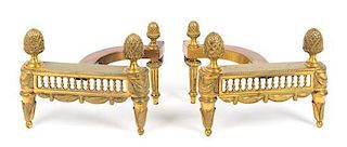 A Pair of Gilt Bronze Chenets Height 8 inches.
