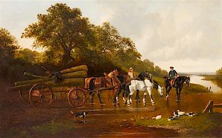 Attributed to John Frederick Herring, Jr., (British, 1820-1907), Logging Scene, 1879