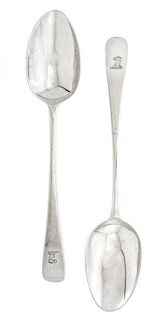 A Pair of George III Silver Table Spoons, Hester Bateman, London, 1783, the handles decorated with a griffin's head erased.