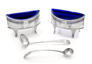 A Pair of George III Reticulated Silver Salt Cellars, Peter and Ann Bateman and George Gray, London, 1791, each of oblong form,