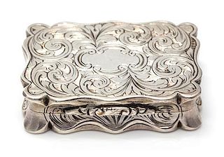 A Victorian Silver Vinaigrette, William & Edward Turnpenny, Birmingham, 1845, the case worked with foliate volute decoration, th