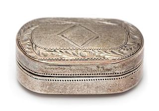 A George III Silver Vinaigrette, Samuel Pemberton, Birmingham, 1775, of oval form with a floral decorated border along lid.