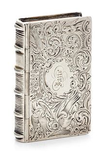 A Silver Vinaigrette, With spurious Georgian marks, in the form of a book, the case having ornithological, floral and foliate de
