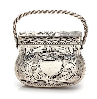 A George III Silver Vinaigrette, Maker's Mark GW, Birmingham, Likely 1768, in the form of a purse.