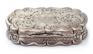 A Victorian Silver Vinaigrette, Frederick Marson, Birmingham, 1869, of oval form with floral and foliate decoration.