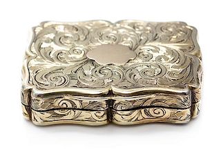 A Victorian Silver-Gilt Vinaigrette, Nathaniel Mills, Birmingham, 1843, the case decorated with foliate volutes, the lid centere