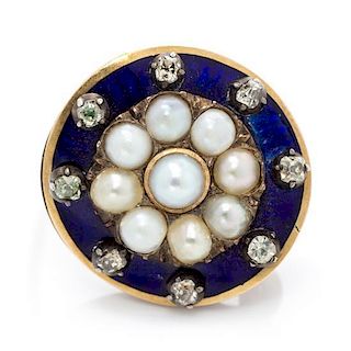 A Georgian Pearl, Diamond and Enamel Vinaigrette Pin 3.30 dwts.