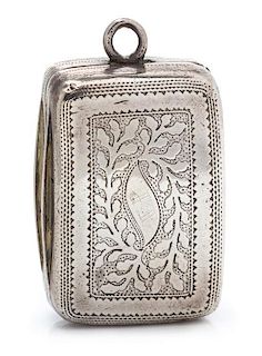 A George III Silver Vinaigrette, Joseph Taylor, Birmingham, 1814, the lid having foliate decoration and centered by a monogramme