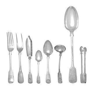 An Assembled George III and Victorian Silver Flatware Service, William Ely, William Fearn & William Chawner, John Aldwinkle & Th