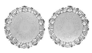 A Pair of George III Silver Waiters, William Fountain, London, 1818, each circular border with rocaille work spaced by shells, t