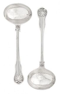A Pair of William IV Silver Sauce Ladles, William Traies, London, 1832, in the King's Husk pattern, engraved with crests.