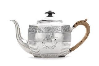 A George III Silver Teapot, John Wren, London, 1805, the body with a floral and foliate decorated band above a vacant floral car