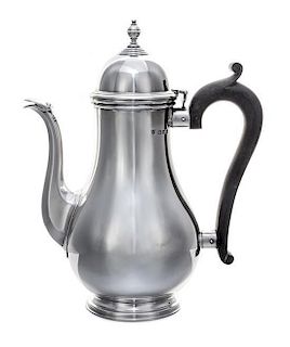 A George V Silver Coffee Pot, Ellis & Co., London, 1929, retailed by Tiffany & Co., of baluster form with an ovoid finial.