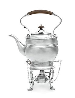 * A George VI Silver Kettle on Stand, T.F. & Sons Ltd., London, 1938, the kettle having a wood handle and finial and raised on f