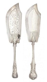 Two Victorian Silver Fish Slices, London, 1844 and 1846, comprising an example in the Victoria pattern with a star crest, Willia