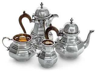 An Edwardian Silver Four-Piece Tea and Coffee Service, Henry Vander & Arthur Vander, London, 1905, comprising a teapot, a coffee