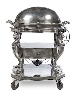An English Silver-Plate Roast Cart Width 36 inches.