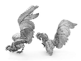 Two Italian Silver Table Ornaments, , each in the form of a gamecock.