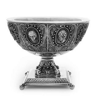 A Spanish Silver Bowl, Luis Sanz, Mid-20th Century, in the Renaissance taste, the exterior with six portrait medallions surround